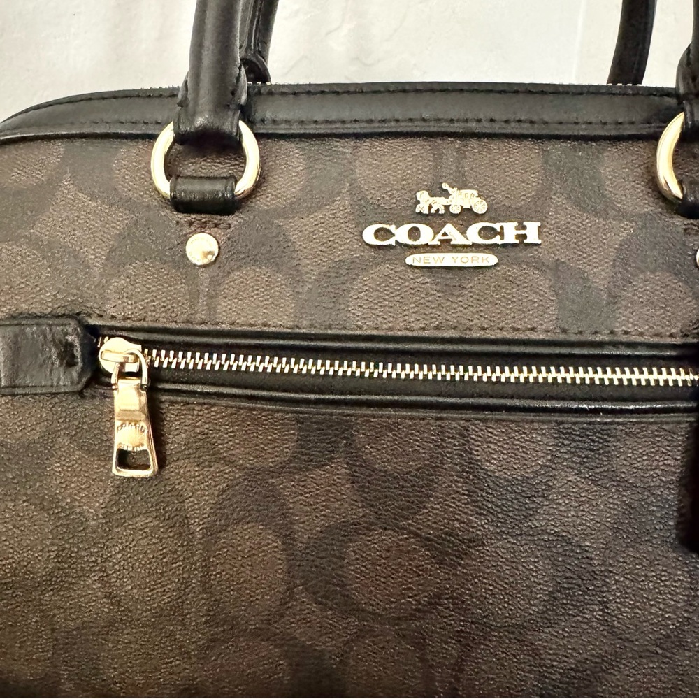 Coach Rowan Signature Canvas & Leather Satchel 2022 #F83607 Black, Brown & Gold - Picture 5 of 16